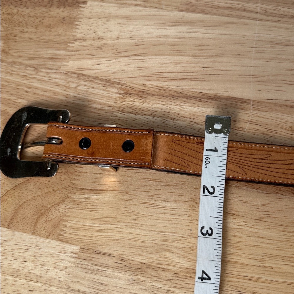 Western tooled Leather Belt with Silver Buckle - Picture 10 of 16